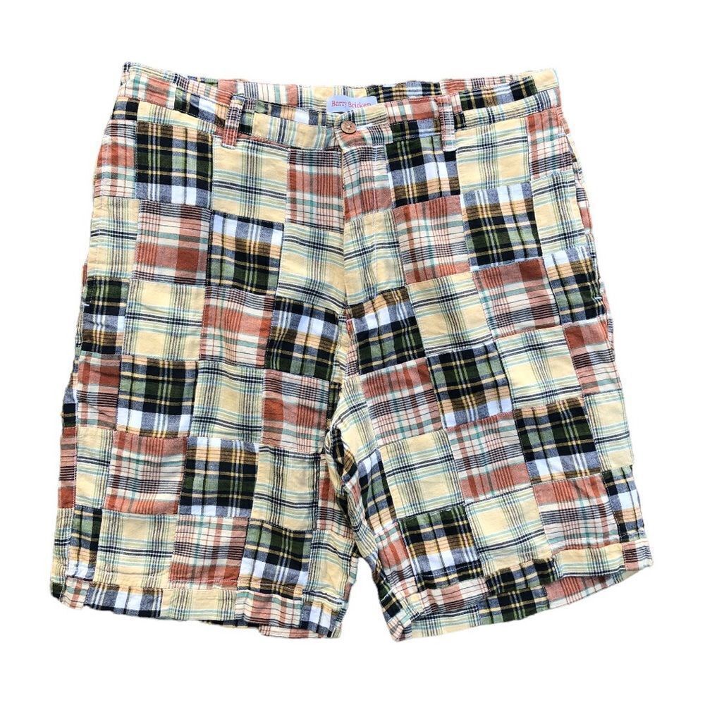 Vintage 1980s 1990s Barry Bricken flat front madras plaid preppy Bermuda…
